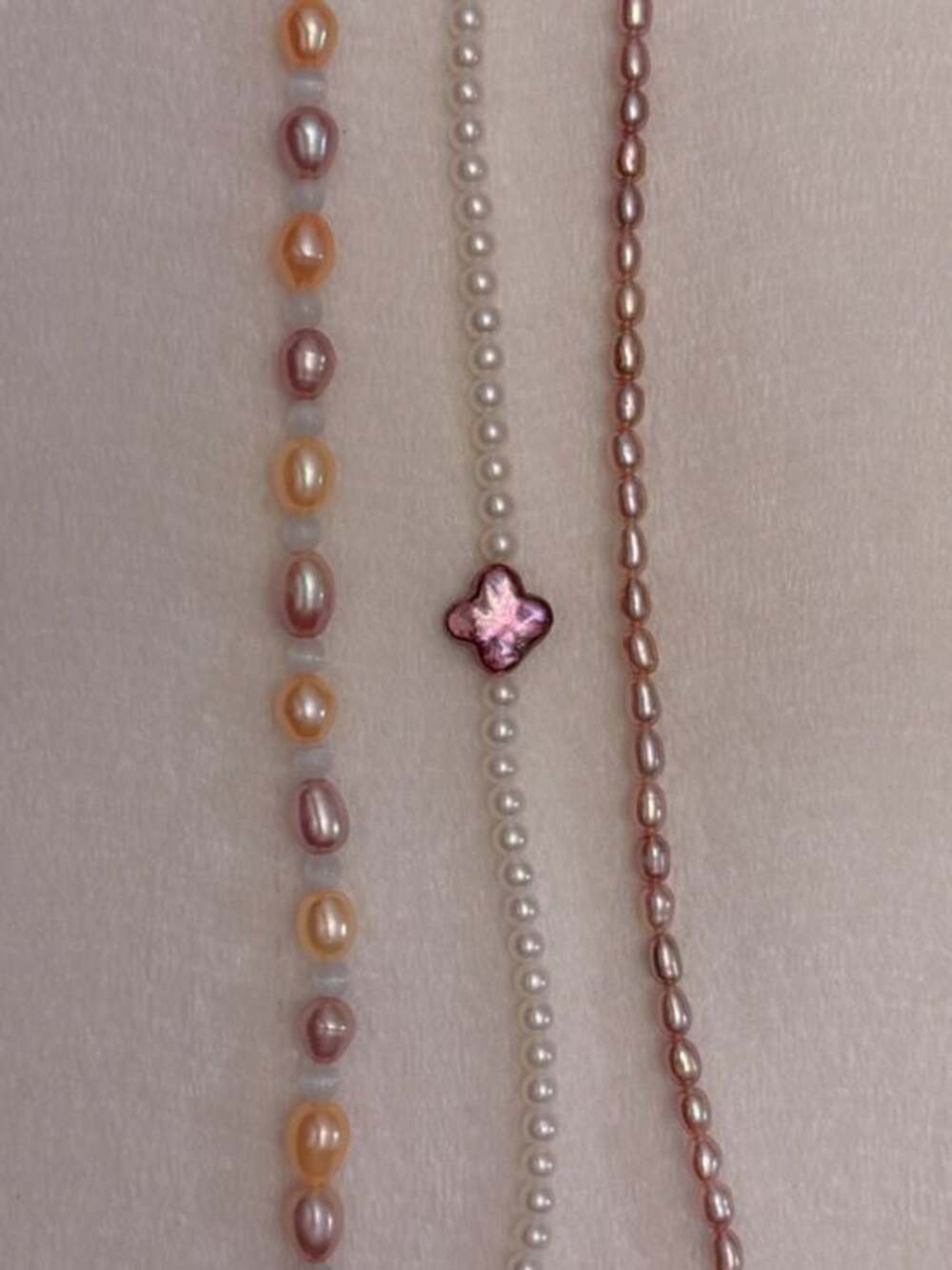 Freshwater Pearl Beaded Bracelet 925 Sterling Silver  Pink, Peach and White
